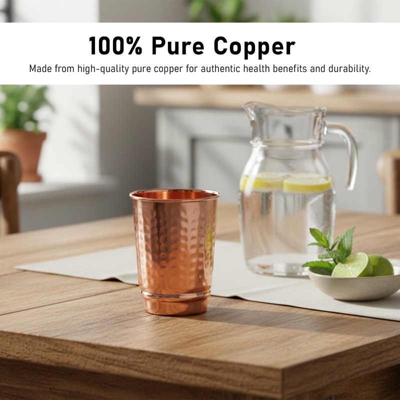 Pure Copper Drinking Cups - Ayurvedic Health Copper Hammered 2 pcs. set gallery