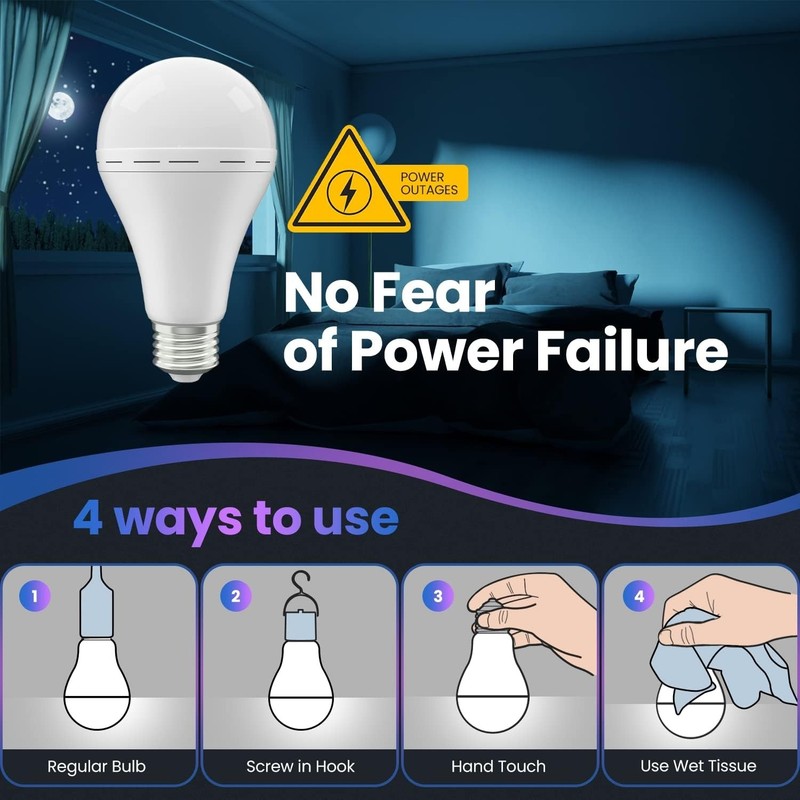 10Pack Emergency-Rechargeable-Light-Bulb, 1200mAh LED Light for Home,Camping gallery