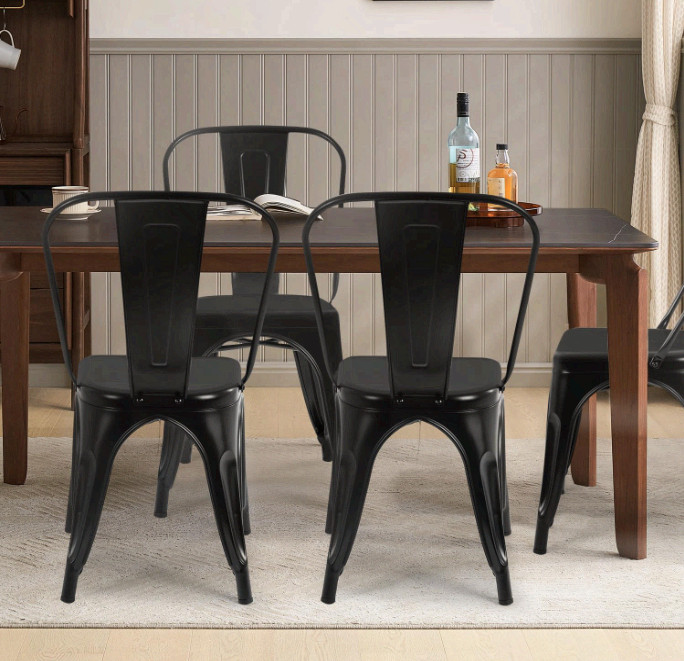 FDW Metal Dining Chairs Set 4 Stackable Tolix Side Chairs Black gallery