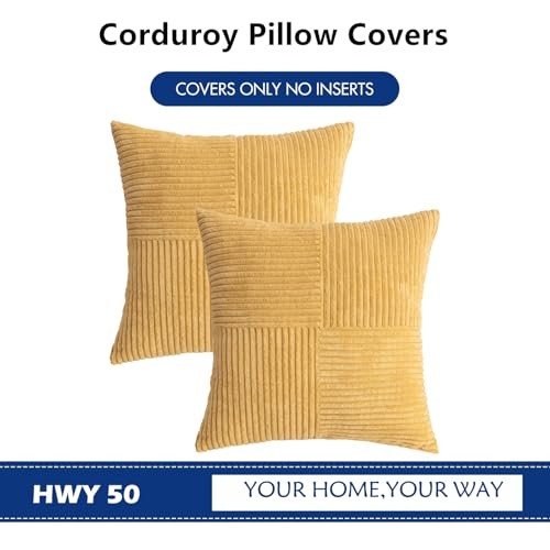 Corduroy Patchwork Throw Pillow Covers 18" x 18" (Pack of 2) Mustard Yellow gallery