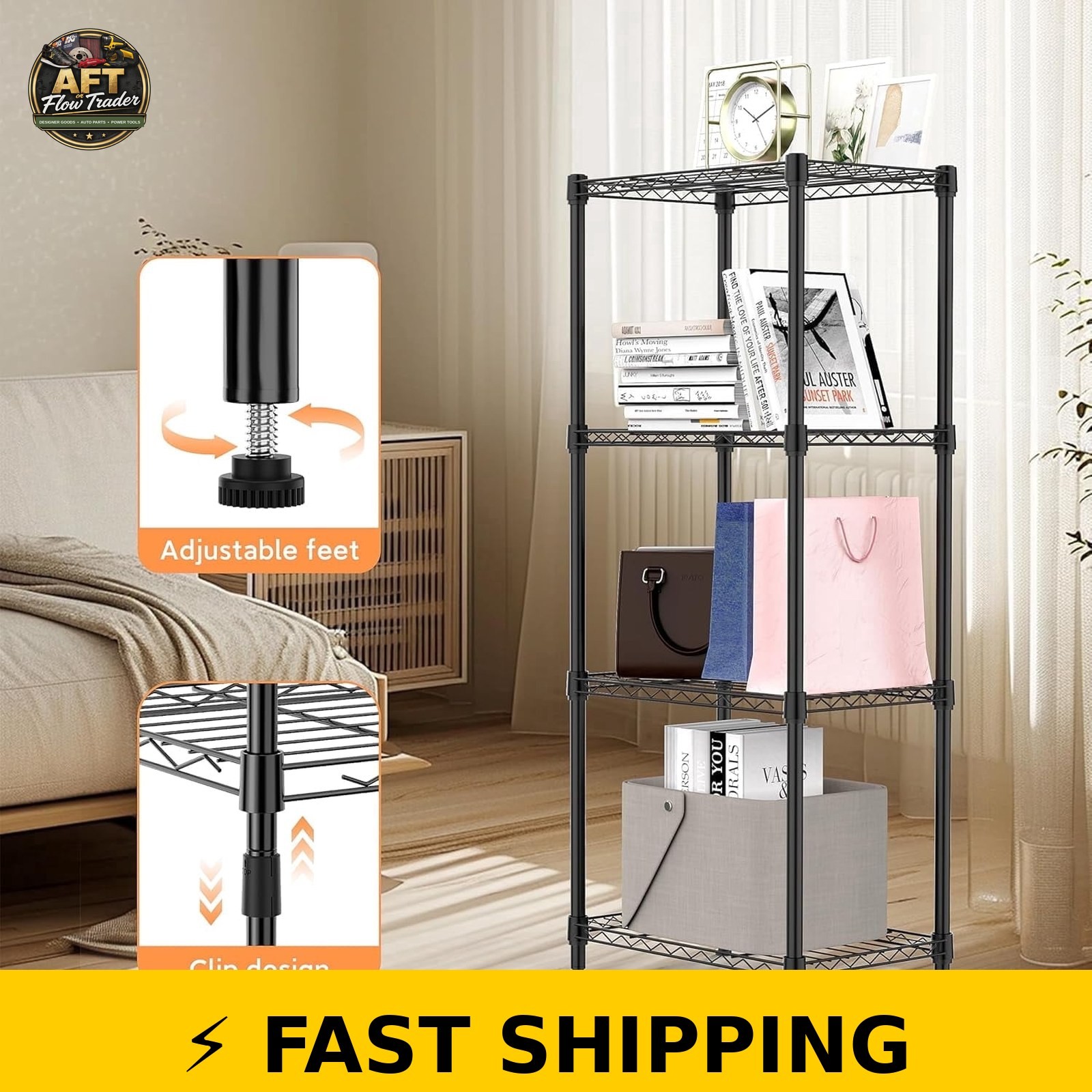 M MZG 4-Tier Metal Storage Rack - Black Shelving Unit gallery