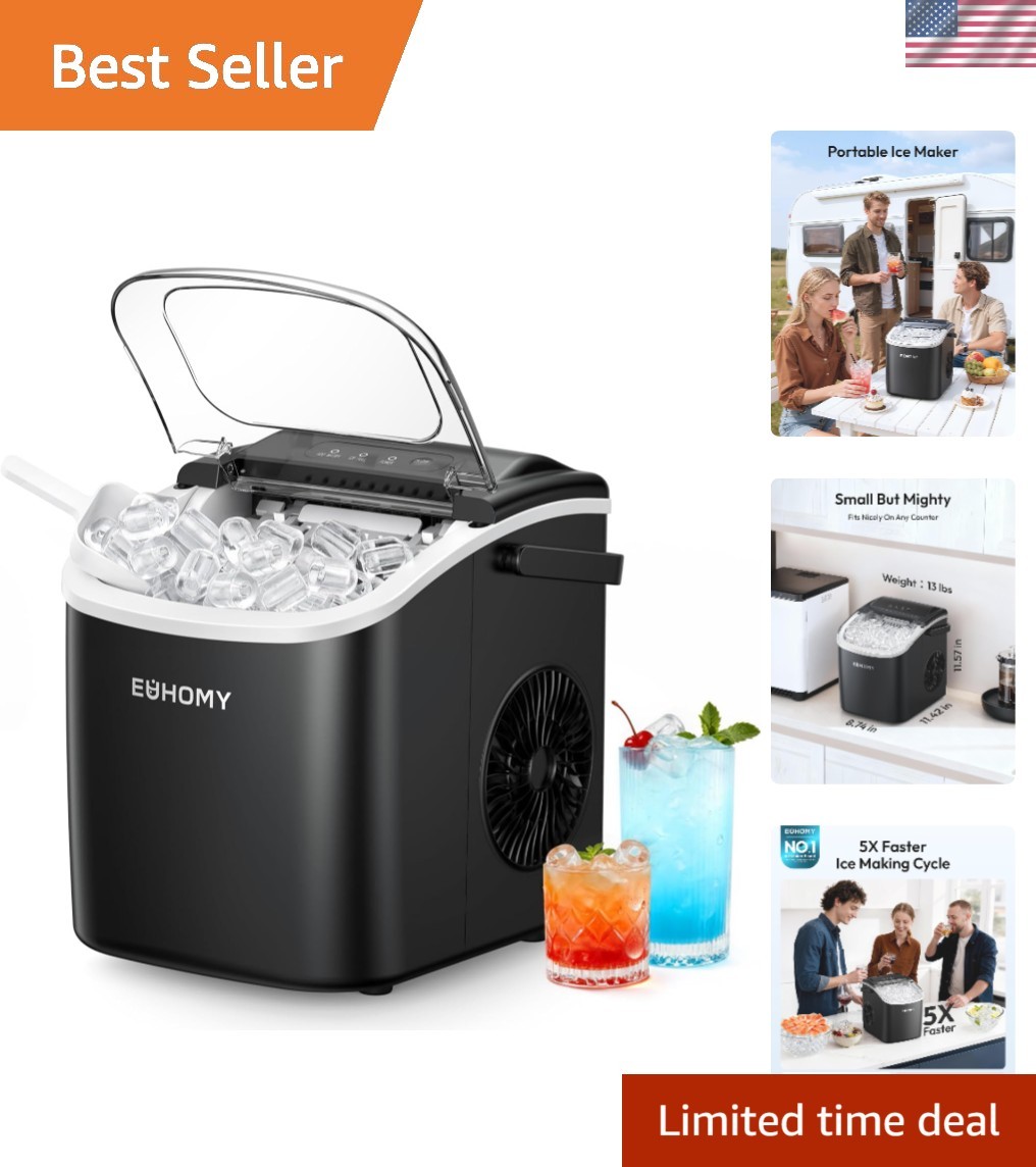 Countertop Ice Maker Machine with Handle, 26lbs in 24Hrs, 9 Ice Cubes Ready i... gallery
