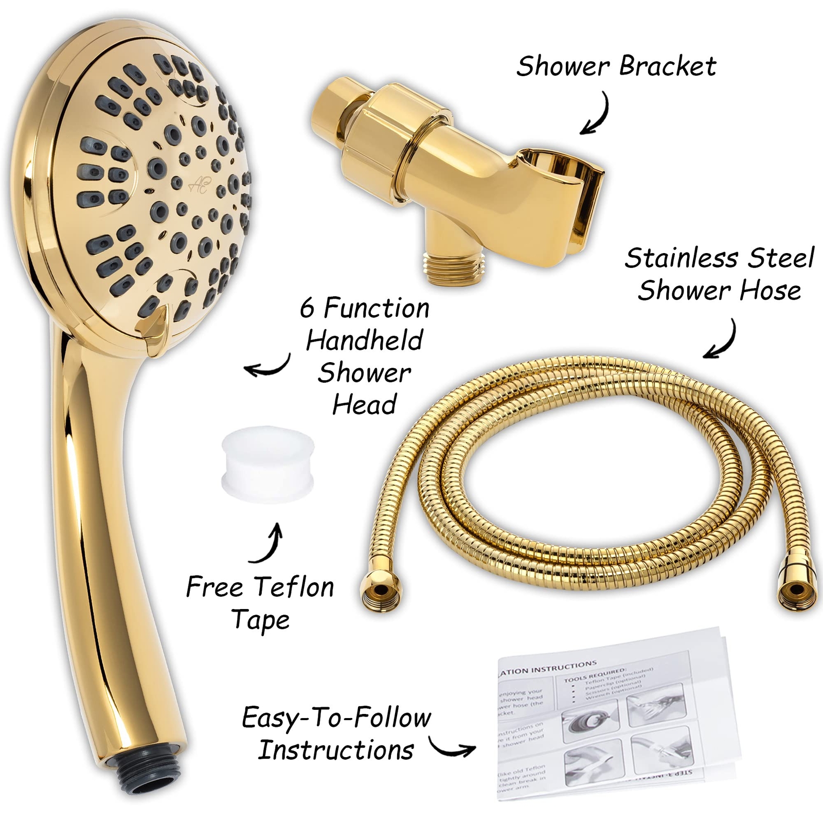 6 Function Handheld Shower Head Kit (Aqua Elegante) - Polished Brass - 1.8 GPM gallery