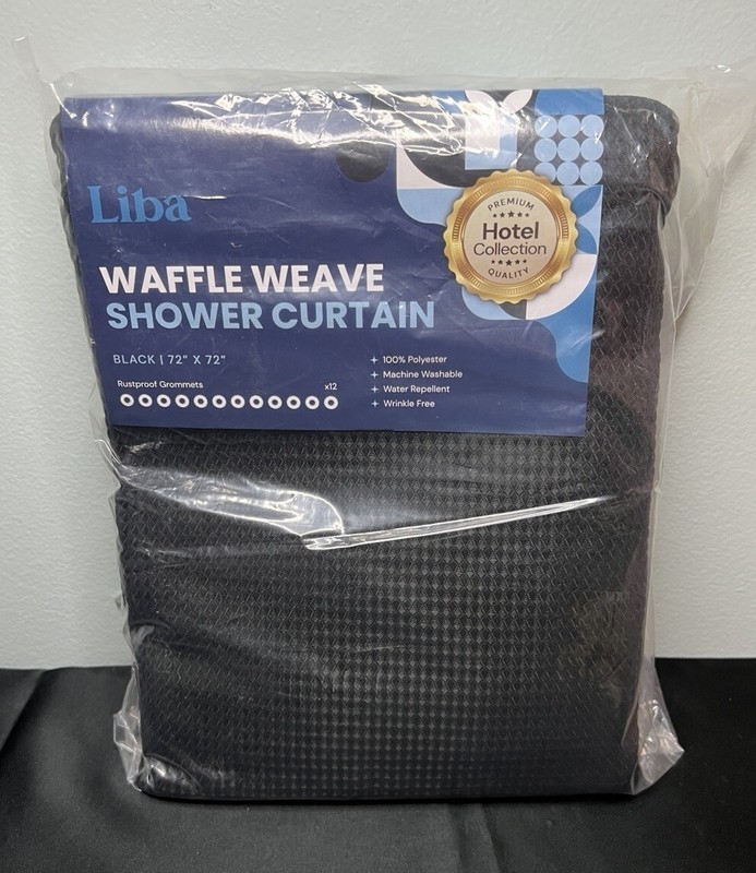 LiBa Waffle Weave Fabric Shower Curtain 72”x72” Heavyweight Hotel Quality Black gallery