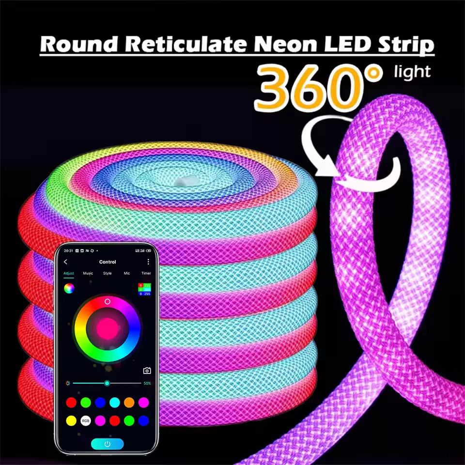 5m 360° Round RGBIC LED Neon Rope Light Strip 5V IP67 Indoor Outdoor Home Decor gallery