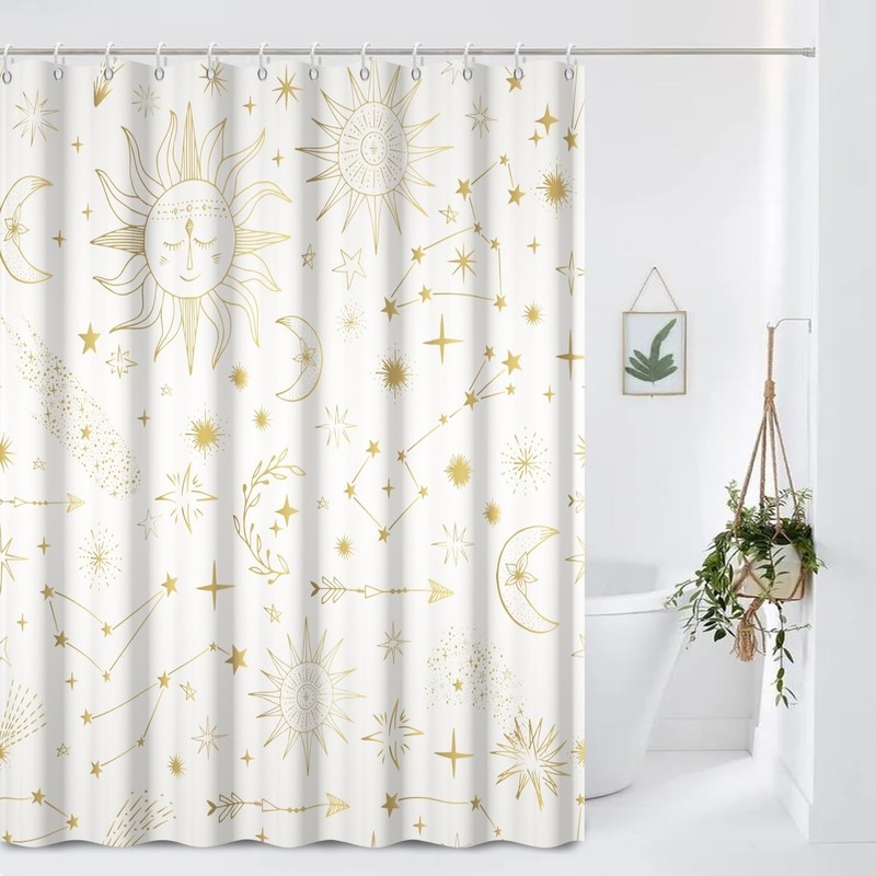 Concise Style Shower Curtain Sun Moon Star Drawing Cute Modern Soft Machine W... gallery