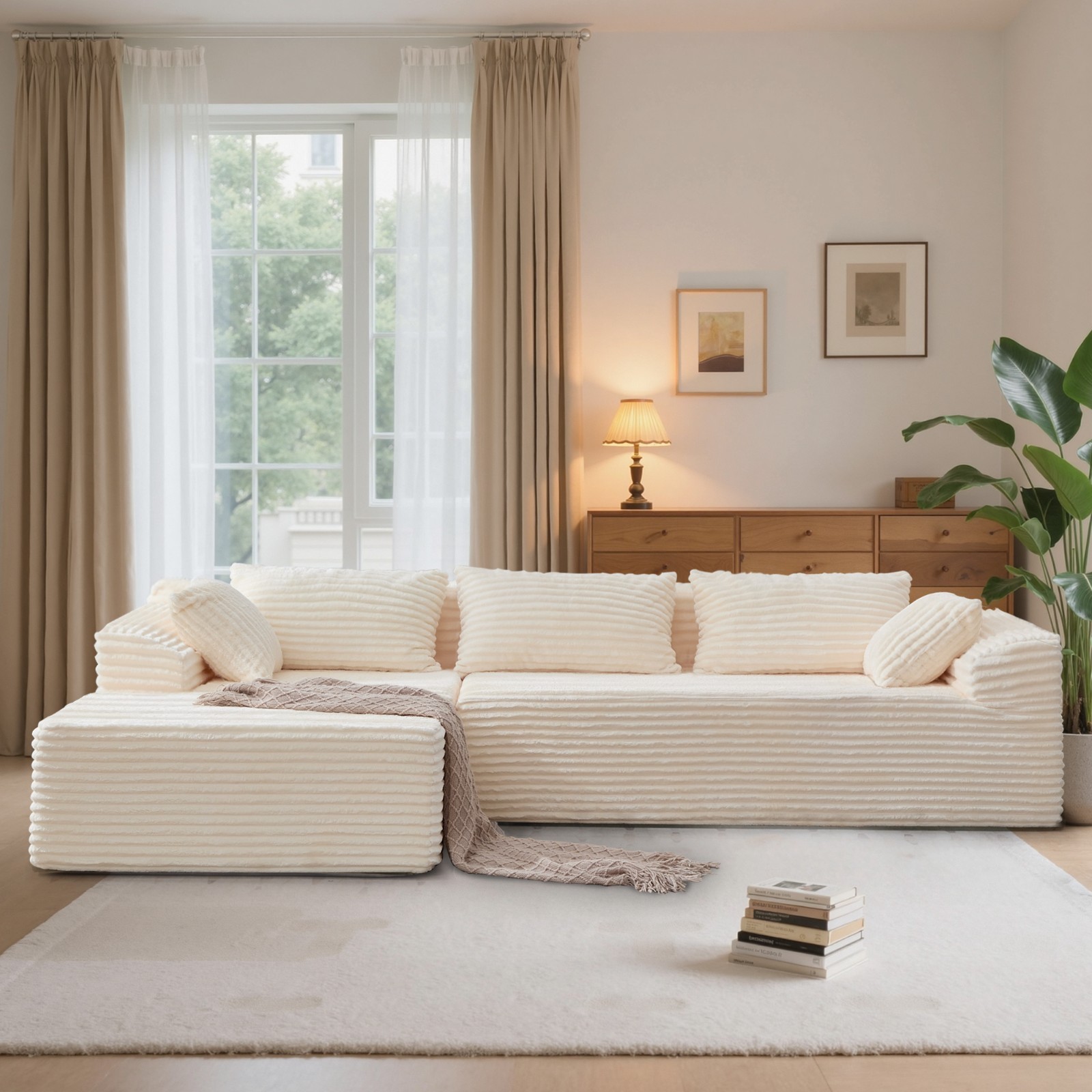 Korser 108" Corduroy Modular Sectional Sofa with L-Shape Chaise Living Room gallery