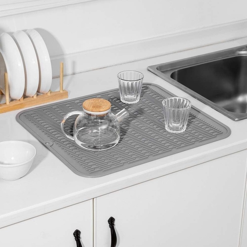 Elegant Gray Silicone Dish Drying Mat - BPA-Free, Easy Clean & Heat Resistant gallery