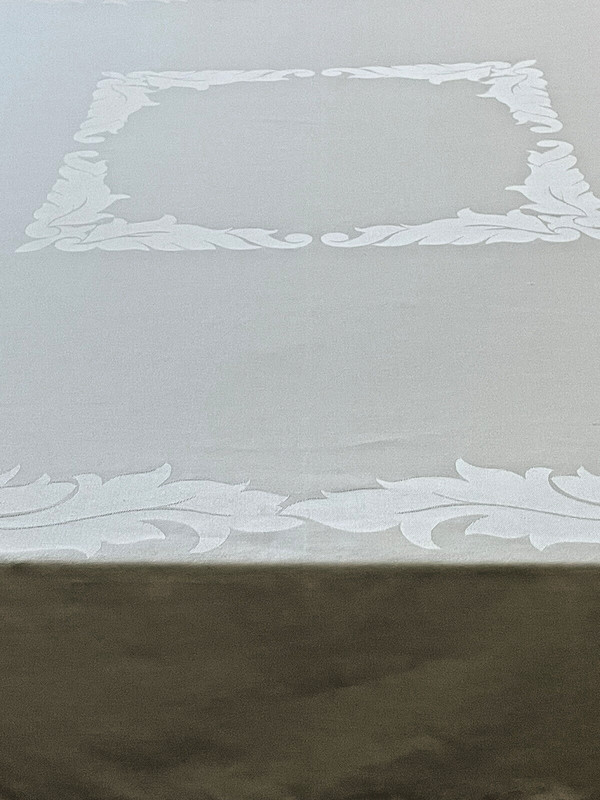 Tablecloth 64” square White Baroque Damask , Restaurant, wedding, communion gallery