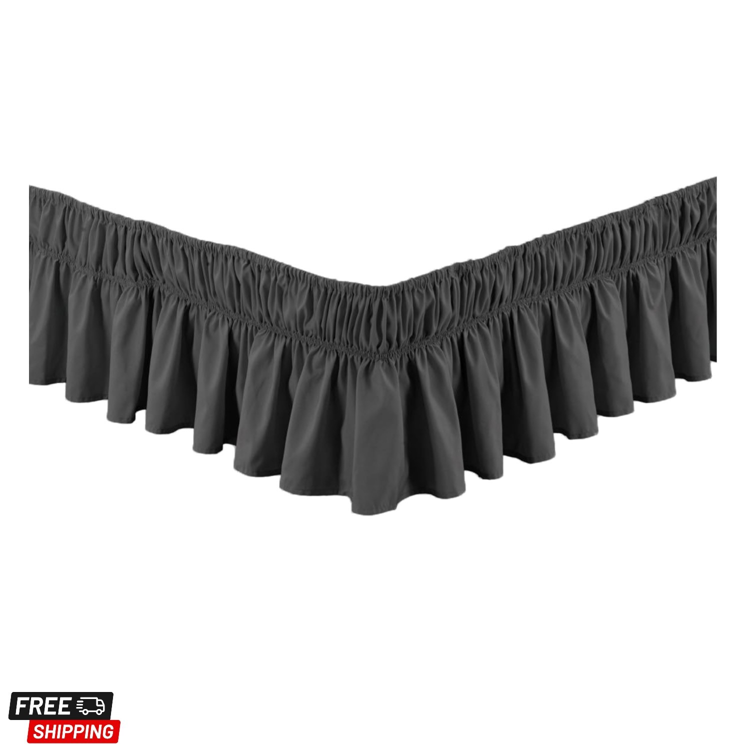 Elegant Elastic Bed Skirt with Ruffle - Easy Fit Twin/Full Size, Solid Charcoal gallery