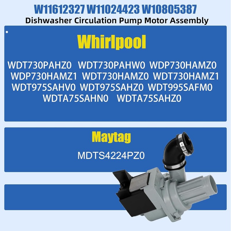 Dishwasher Circulation Pump For Whirlpool WDT730PAHZ0 WDT730PAHW0 WDP730HAMZ0 gallery