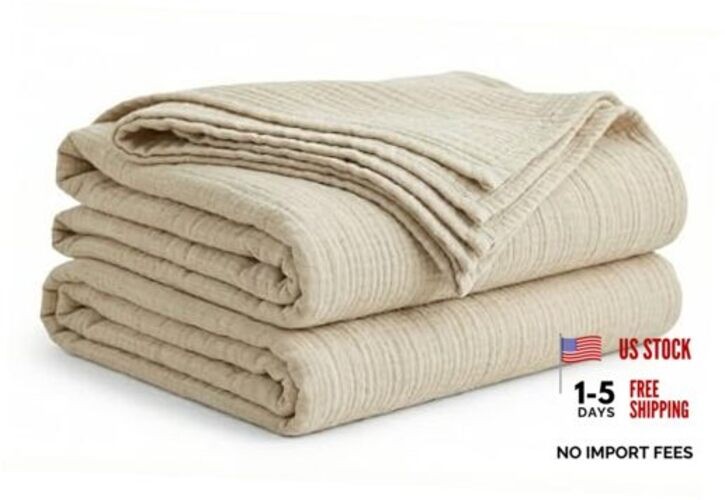 100% Cotton Muslin Blankets for Adults, 6 Large Throw - 50"x70" 01 Linen Beige gallery