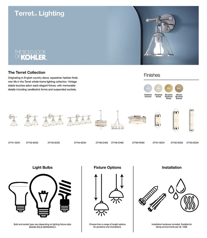 Kohler Terret 3-Light Vanity Bath Light 24-Inch Polished Nickel Damp Rated gallery