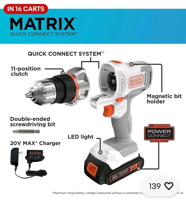 BLACK+DECKER 20V MAX Matrix Cordless Drill/Driver Kit ORANGE BDCDMT120CSTFF NEW gallery