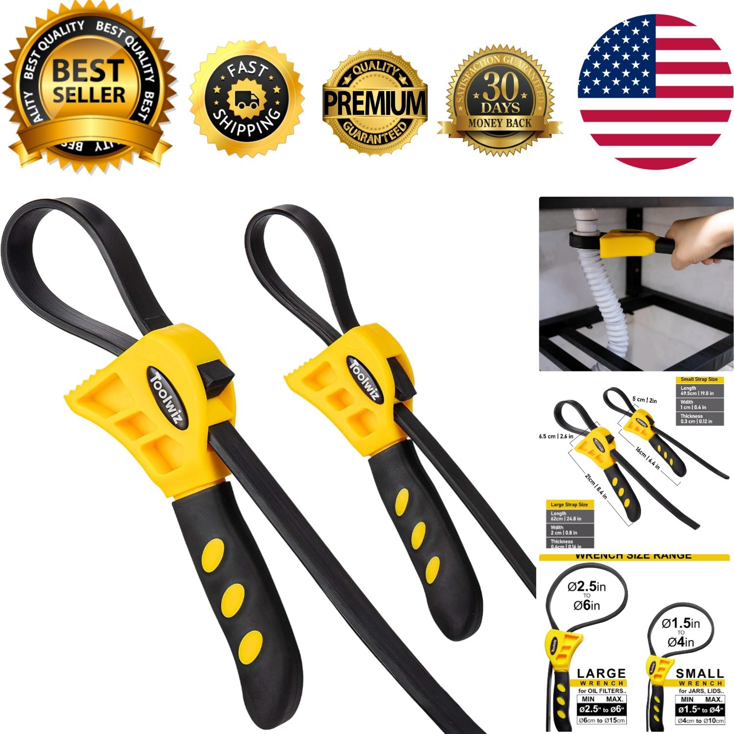 Rubber Strap Wrench Set for Pipes Below 6" 150mm & 4" 100mm – Reinforced Adju... gallery