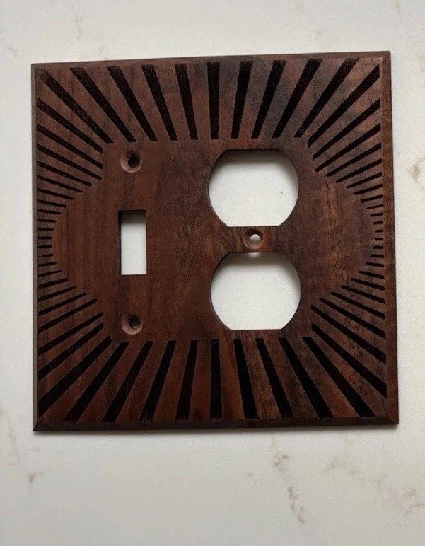 Walnut Natural Hardwood Toggle Light Switch Cover Outlet Cover Sunburst gallery