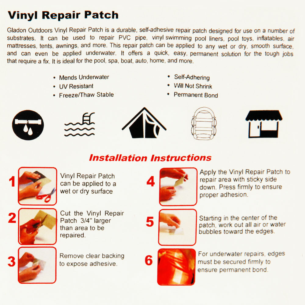 Gladon Vinyl Patch Kit For Pools, PVC Pipe, Mattresses, Tents, Etc - 4 Pack gallery