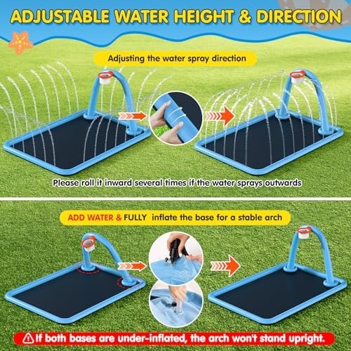 Splash Pad, 110x91'' 2-in-1 Large Sprinkler Mat with Basketball Hoop and Arch... gallery