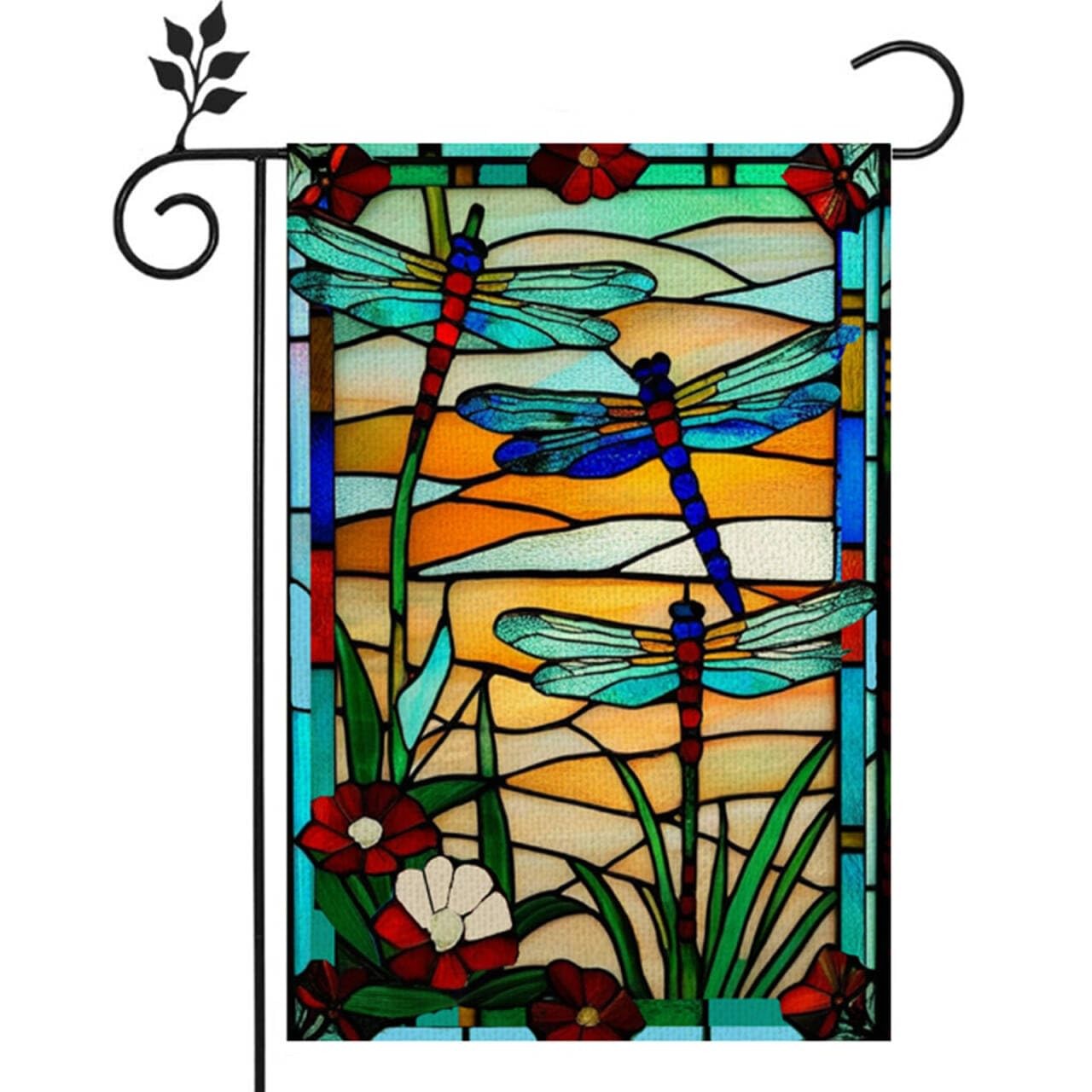 Spring Summer Dragonfly Garden Flag Stained Glass 12x18 Double Sided Yard Banner gallery