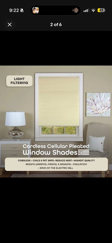 Cordless Light Filtering Cellular Pleated Window Shades - 27 Inch Width, 64 I... gallery