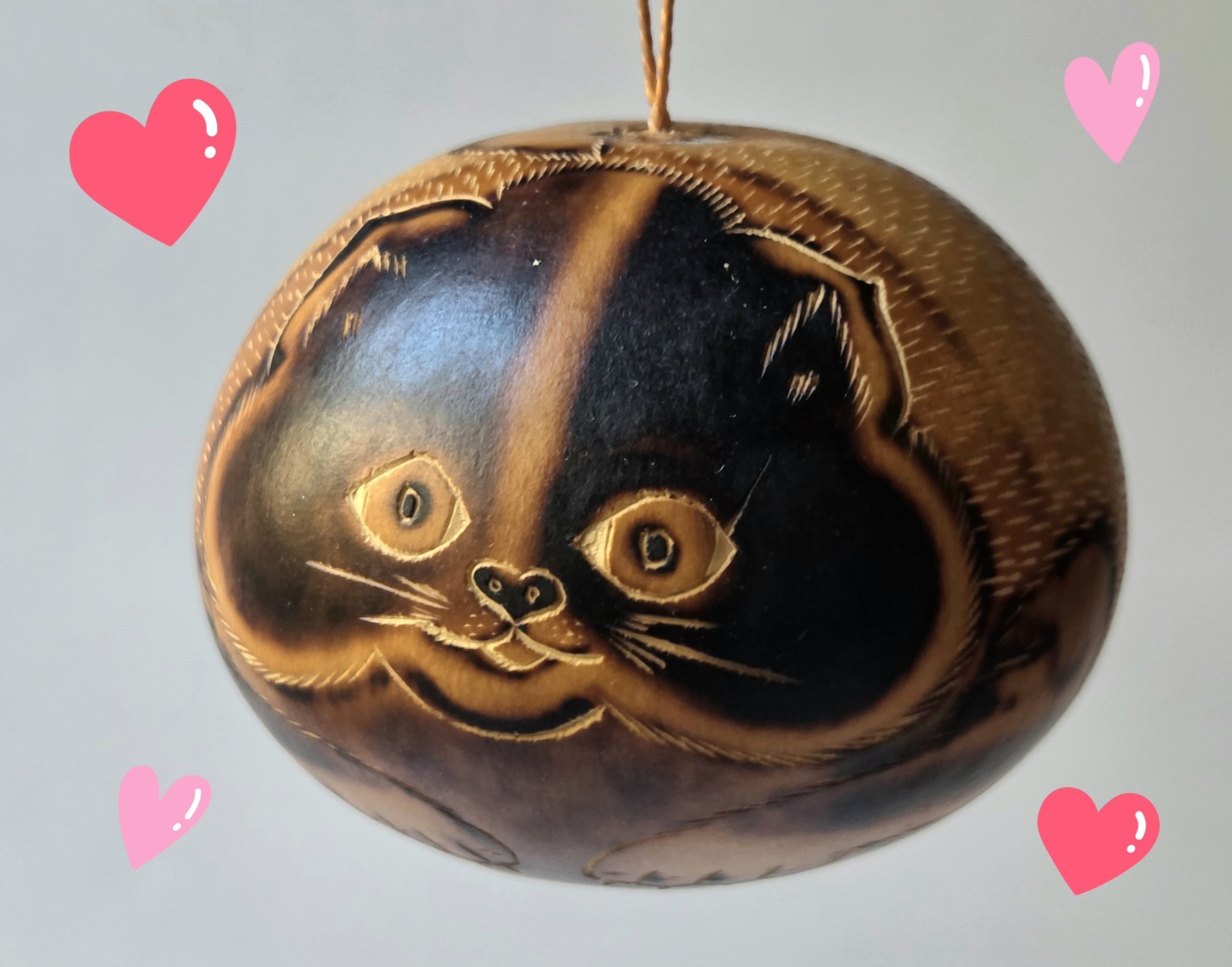 Peru Peruvian Gourd Hand Painted Carved Christmas Ornament Kitty Cat gallery