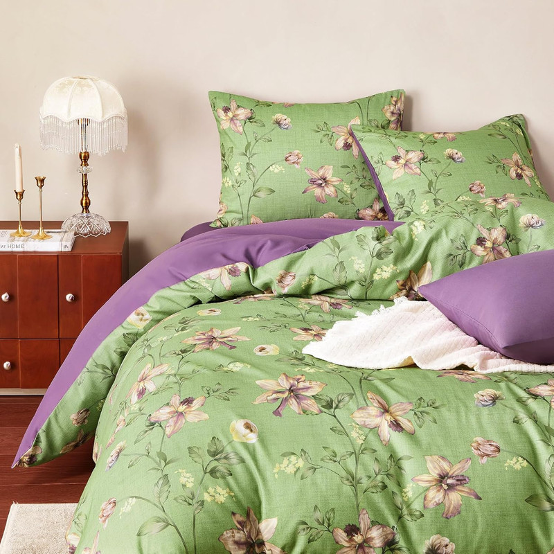 Clematis Flower Patterned/Cottagecore Cottage/Botanical Comforter Sets - GG Home gallery