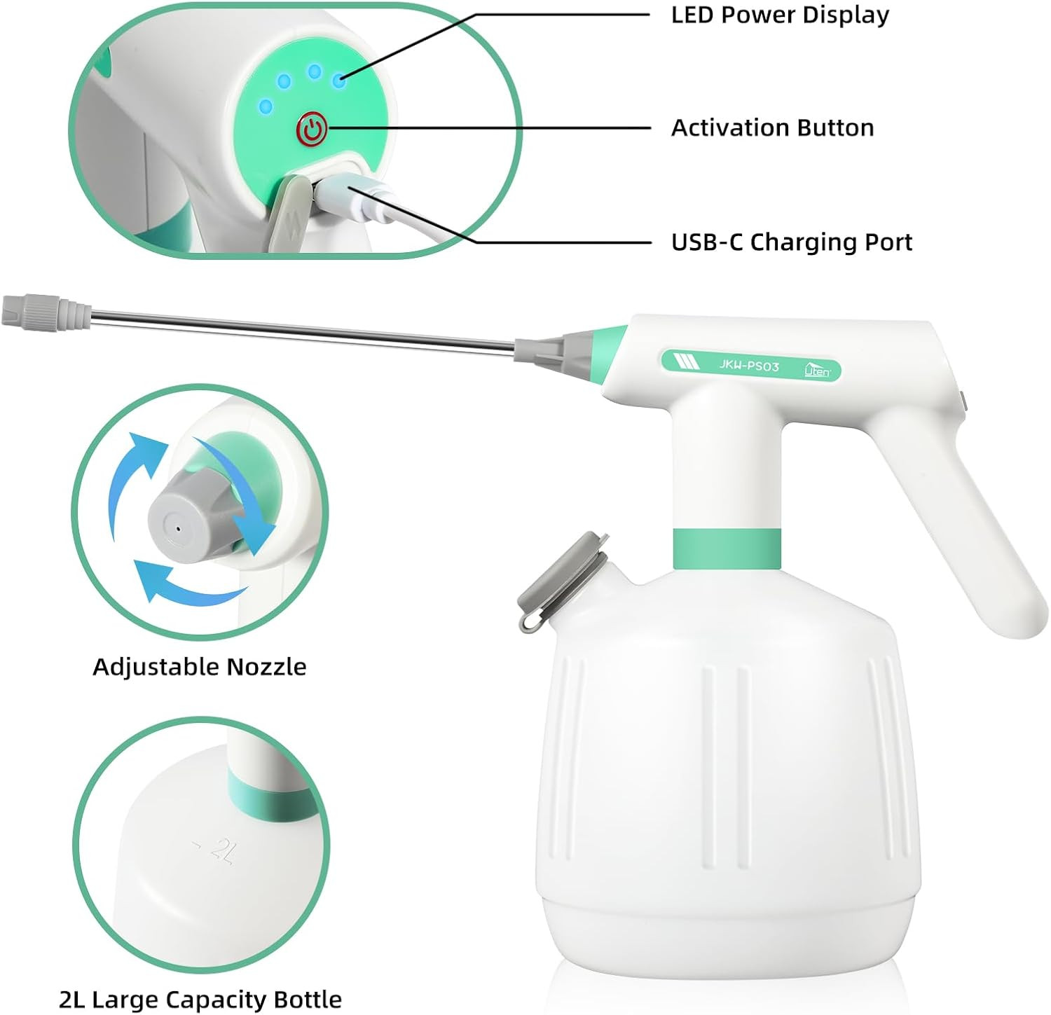 2L Electric Sprayer Rechargeable Electric Spray Bottle W/Extended Nozzle GIFT gallery