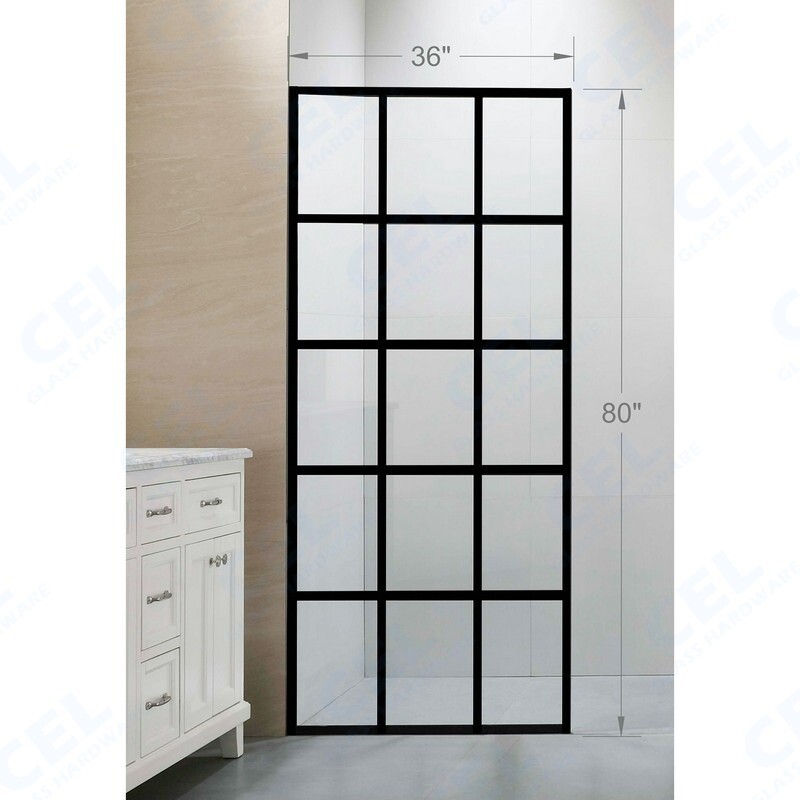 CEL French Monture Fixed Single Shower Panel with Grid, Matte Black gallery