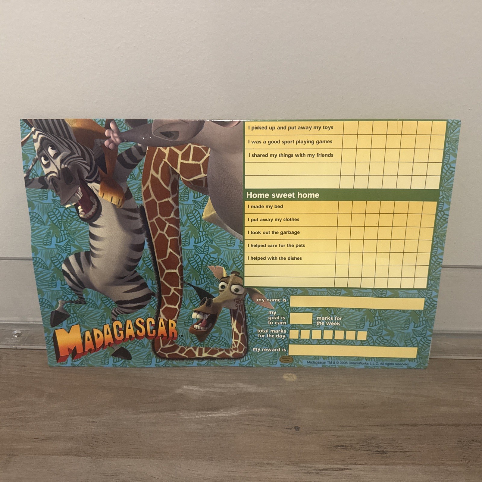 2005 Madagascar Poster Daily Weekly Kids Chore List Chart DreamWorks gallery