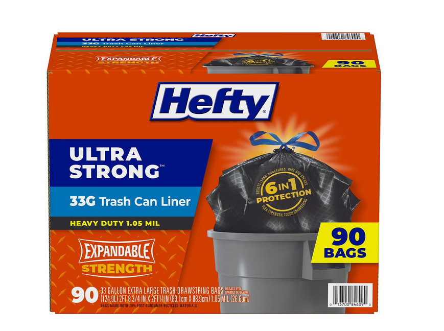 Hefty Ultra Strong Drawstring Trash Bags, Unscented 33 gal., 90 ct. gallery