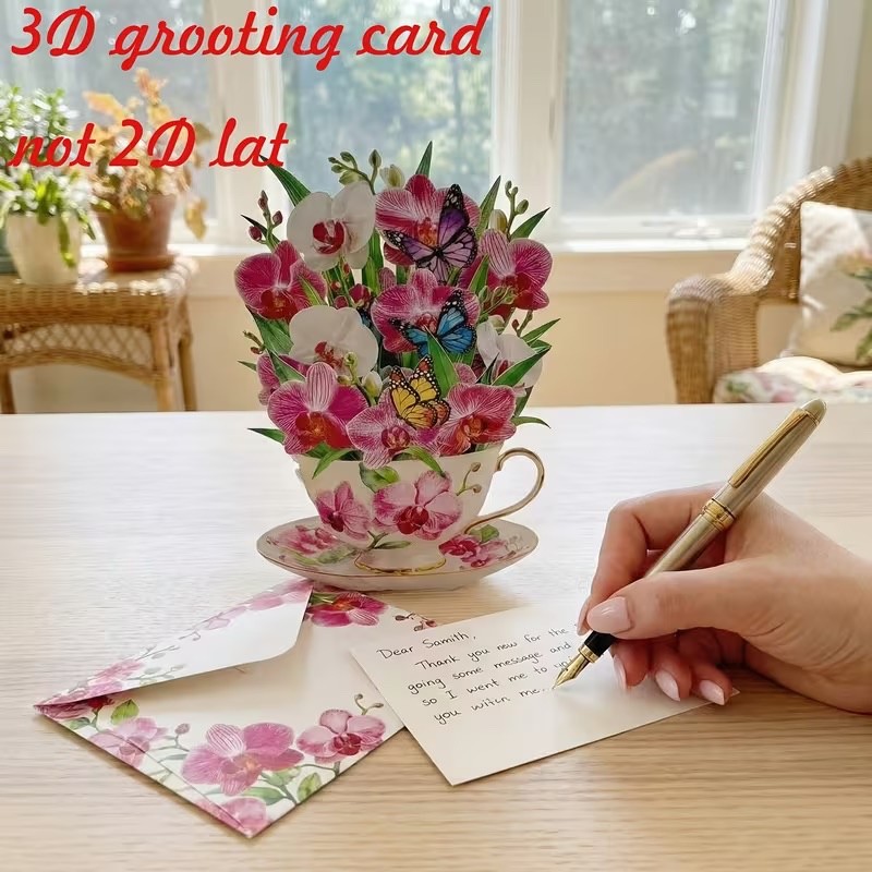 3D Pop-up All Occasions/ Birthday Tea Cup with Flowers & Envelope gallery