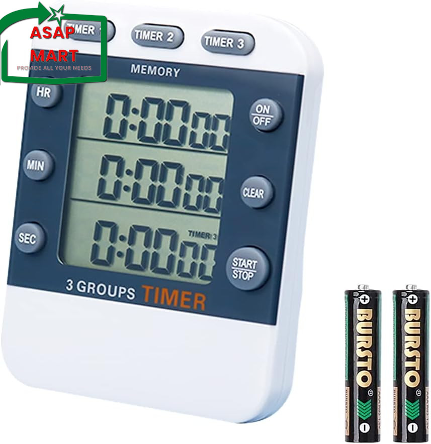 Digital Dual Kitchen Timer, 3 Channels Count Up/Down Timer, Triple Cooking Timer gallery