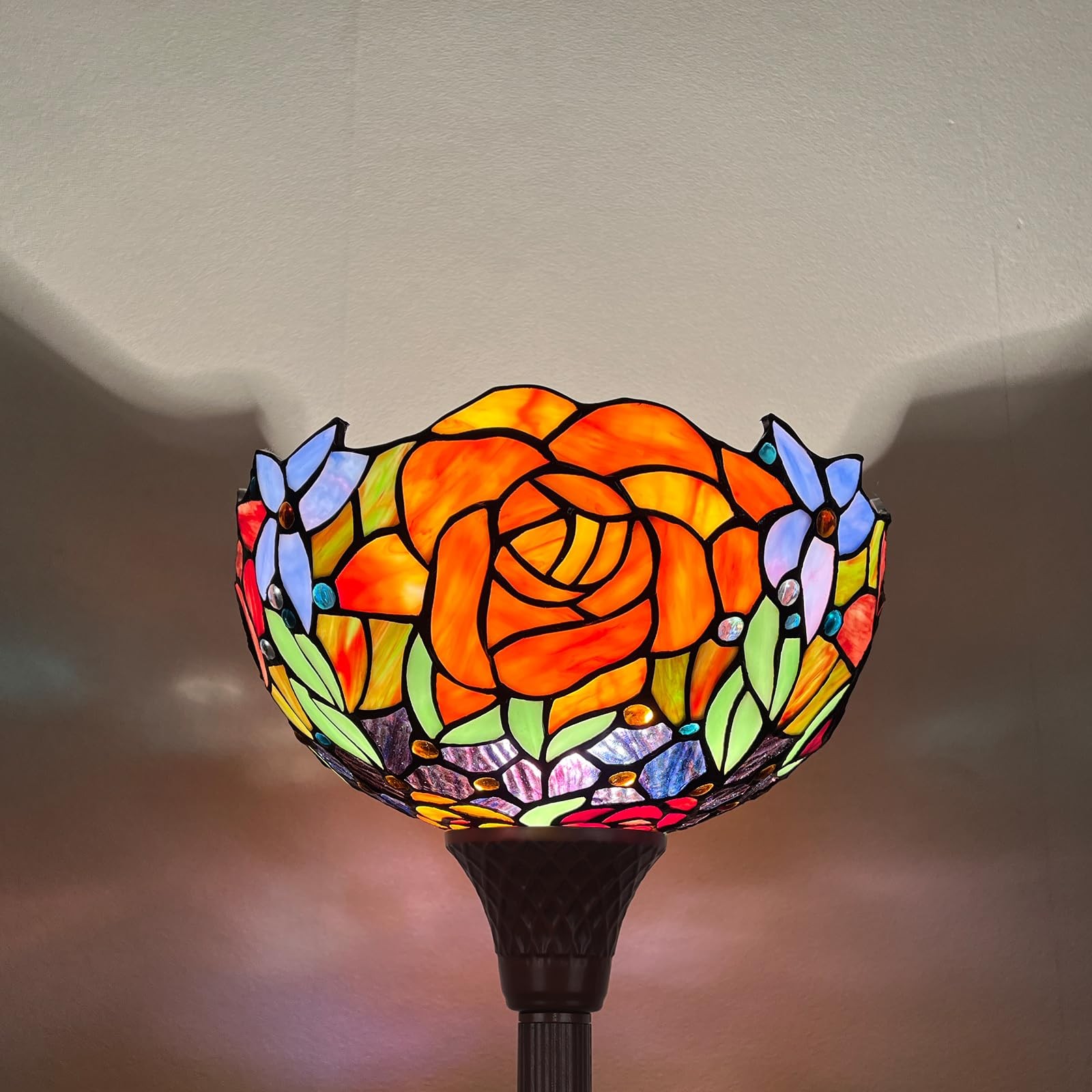 Tiffany Lamp Stained Glass Torchiere Floor Lamp 12x12x70 Inches Industrial Bl... gallery