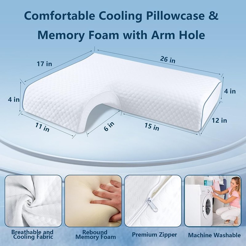 Couples Memory Cuddle Pillow Ergonomic Arm Hole Support Right gallery