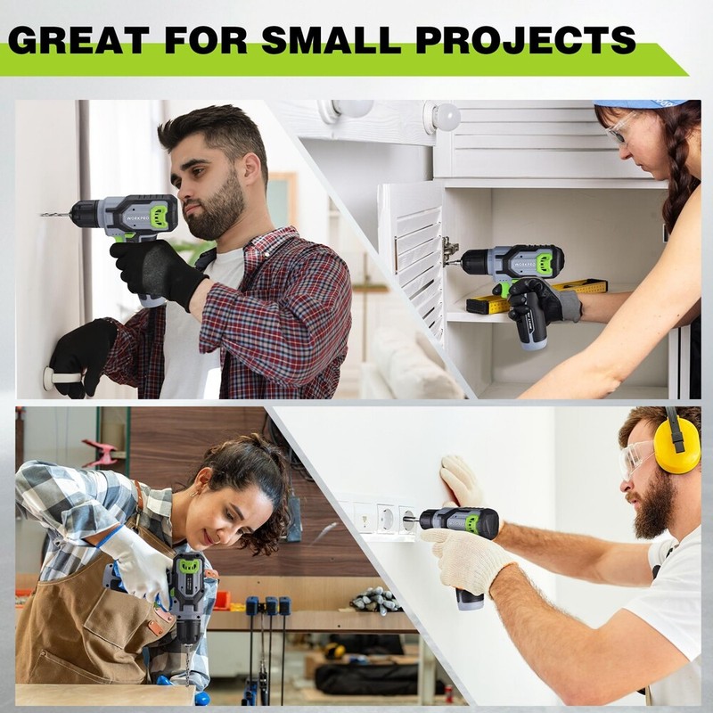 WORKPRO 8V Cordless Drill Driver Set 53pcs Bit Electric Drill 3/8" Keyless Chuck gallery