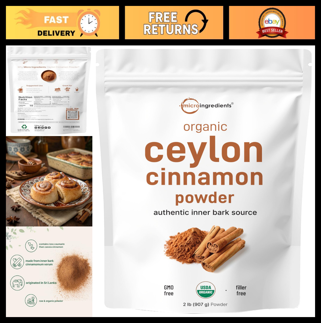 Organic Ceylon Cinnamon Powder 2 lb - Sweet Earthy Flavor for Baking & Cooking, gallery