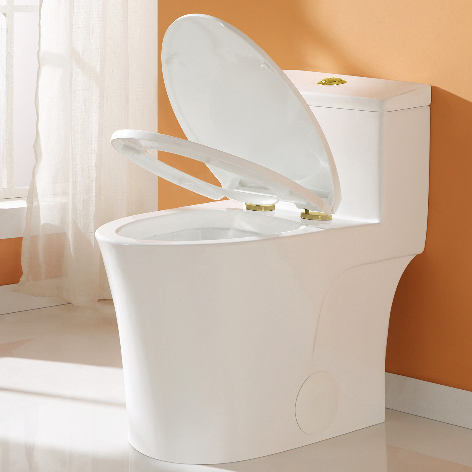One-Piece Toilet with Elongated ADA Compliant Water Sense Gold Flush Button gallery