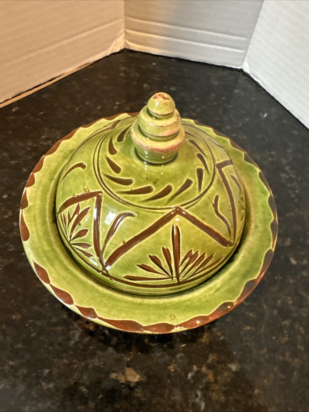 Hand-made Moroccan Ceramic Tagine Traditional Green Glazed Design gallery