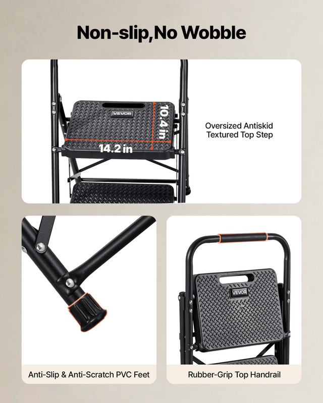 VEVOR 2 Step Ladder, Folding Step Stool with Wide Anti-Slip Pedal and Comfort Ha gallery