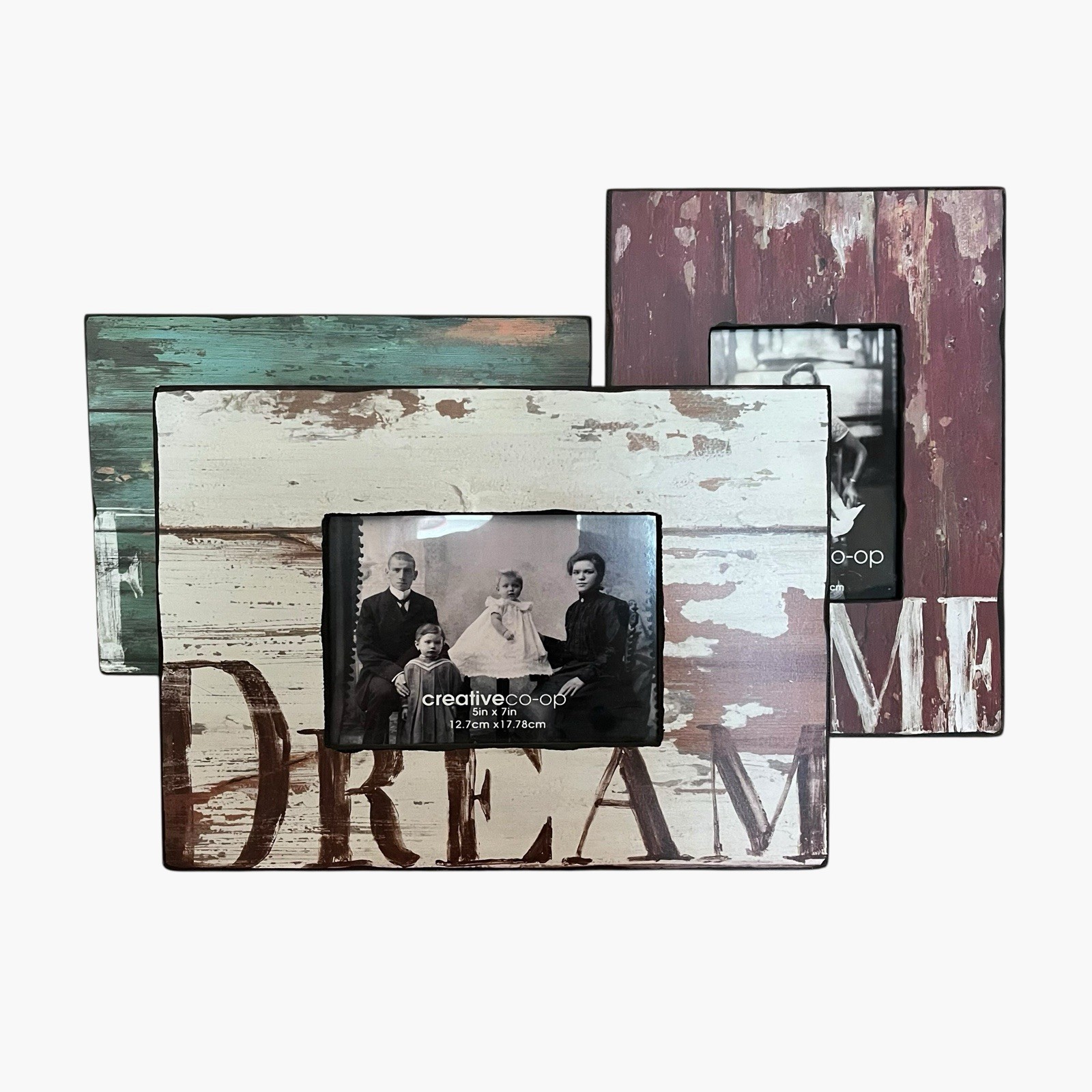 NEW Creative Co-Op Farmhouse Distressed Barn Heritage Wood Frames Set Of 3 gallery