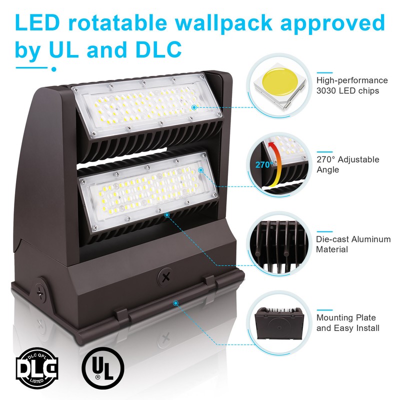 80W Rotatable LED Wall Pack light Adjustable IP65 Area Light Fixture 5000K gallery