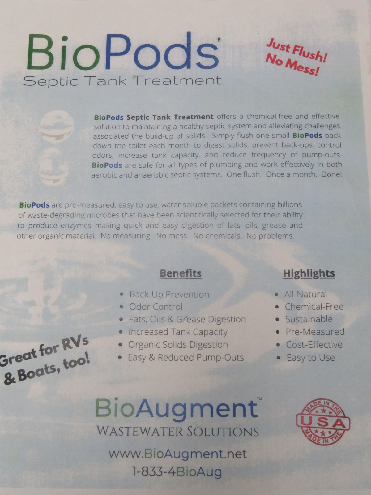 Septic Tank Treatment ALL NATURAL CHEMICAL FREE Bio Pods RVs & Boats and More gallery