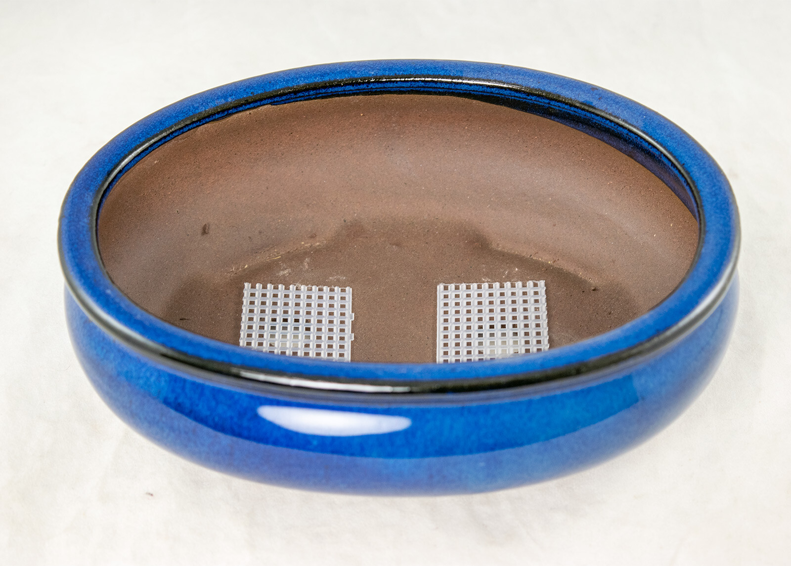 Oval Bonsai / Cactus & Succulent Pot w / Mesh 8"x 6.25"x 2.5" - Blue Stain gallery