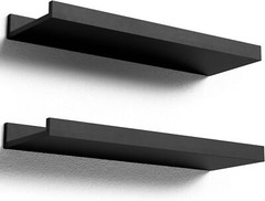 Boswillon Floating Shelves Wall Mounted Set of 2, Modern Black Wall Shelves for