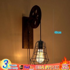 Retro Wall Light Rustic Hallway Lifting Pulley Wall Lamp Sconce Lighting Fixture