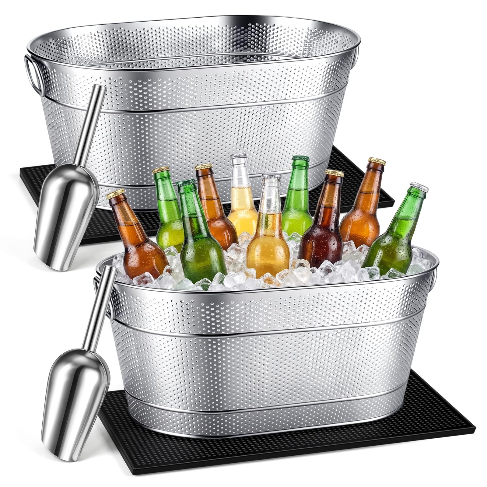 2 Set 4 Gallon Galvanized Beverage Tub Include 2 Ice Buckets with Handle 2 Ic... gallery