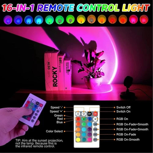 Sunset Lamp Projector, Rainbow Projection Led Lights with Remote, 16 Colors Mult gallery