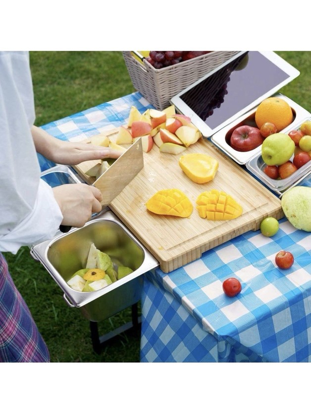 Extensible Bamboo Cutting Board with 4 Containers Juice Grooves M 15.7” x 10.2” gallery
