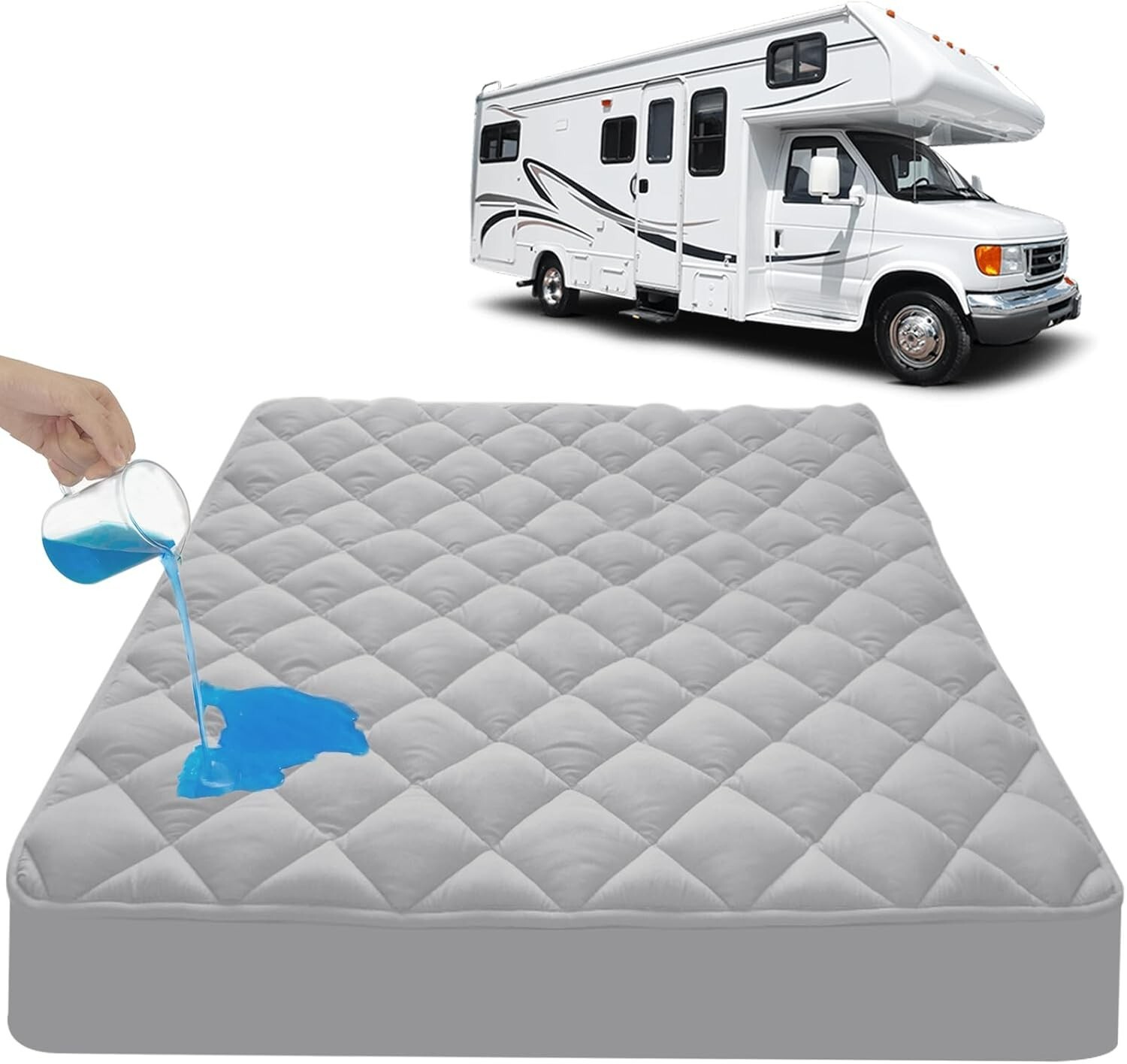 Waterproof RV Short Queen Mattress Pad Quilted Fitted Protector (Up to 20") gallery