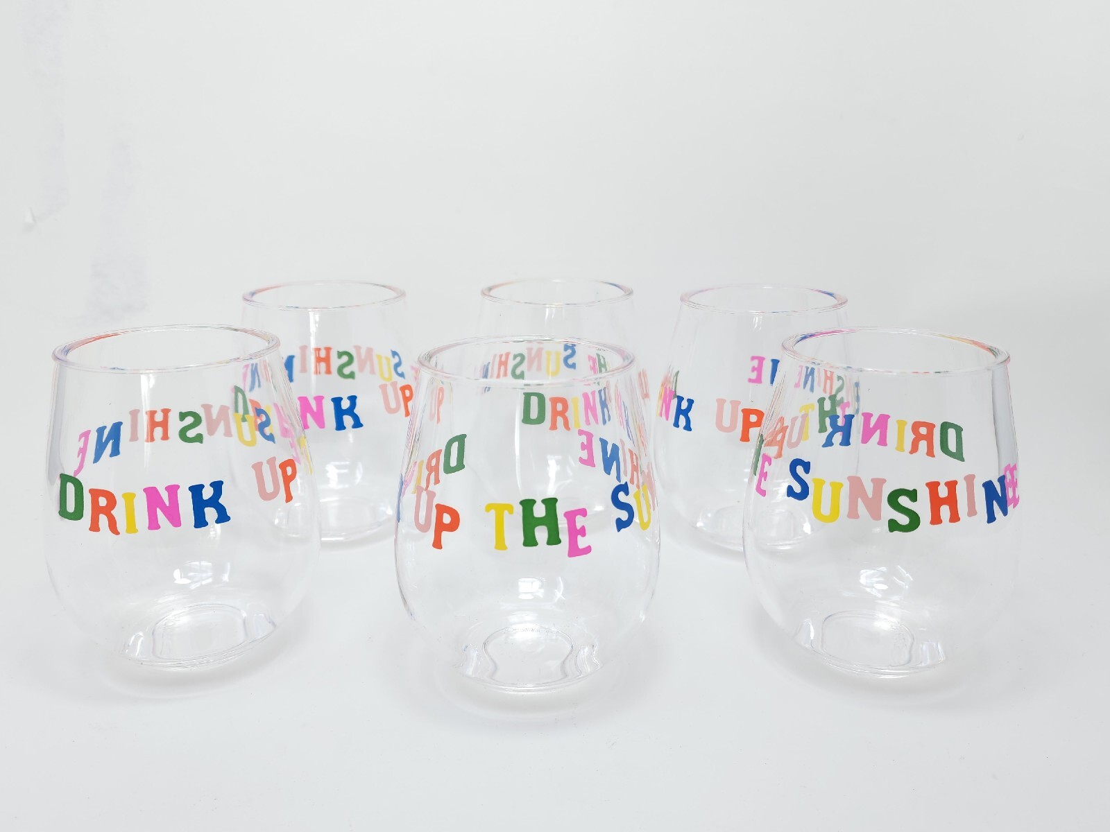Ban.do Party On Acrylic Stemless Wine Glass Set of 6, 16oz Drink Up The Sunshine gallery